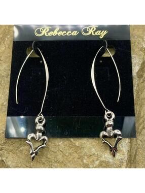 Silver Stainless Steel Linear Heart Drop Earring